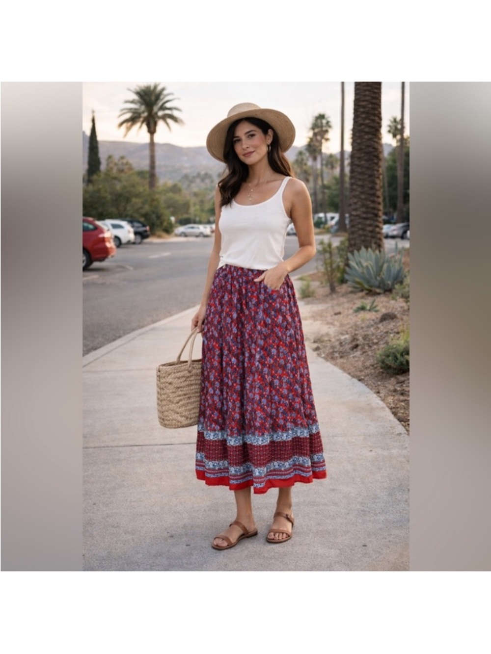 NWOT Loft Boho Floral Red Maxi Skirt - Picture 2 of 3